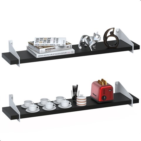 2 Prateleiras de Madeira Estilo Industrial Suspensa Max60bp