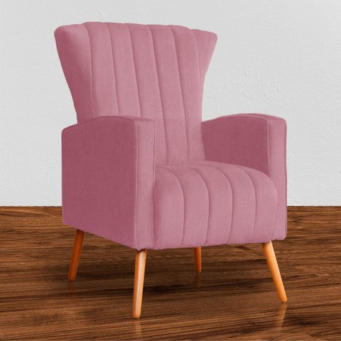 Poltrona Estofada Pés Palito Melinda Suede Rosa
