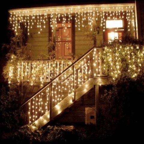 Cascata 200 Leds 5m 8 Funções Branco Quente Fio Branco 220v