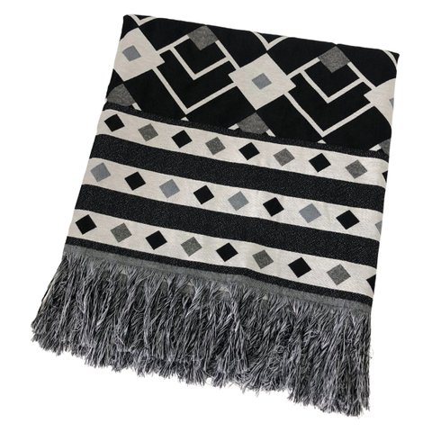 Manta Xale Sofá Decorativa Luxo Dupla Face Jacquard 1,40mx1,70m Istambul Preto