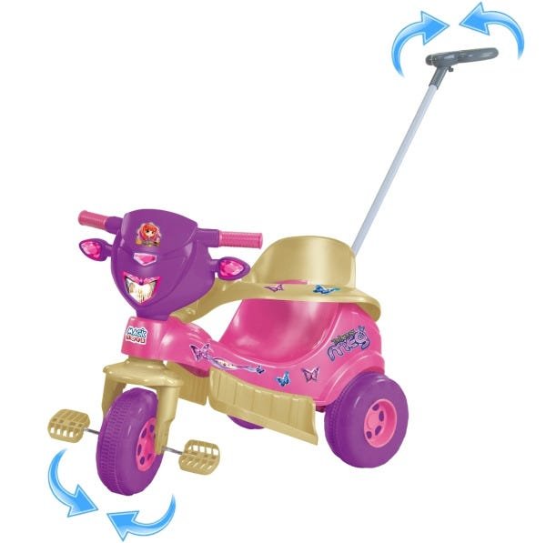 Motoca Triciclo Infantil Tico Bichos Rosa Menina Magic Toys em