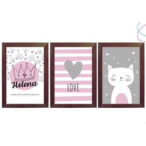Kit 3 Quadros Decorativos - Gatinha: Tabaco
