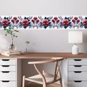 Ver imagem 1 de Faixa Decorativa Adesiva (autocolante) - Folhas Azuis e Flores Vermelhas