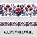 Ver imagem 2 de Faixa Decorativa Adesiva (autocolante) - Folhas Azuis e Flores Vermelhas