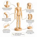Ver imagem 6 de Boneco Articulado para Desenho P Madeira e Haste de Metal 30cm Amadeirado com Base Removível