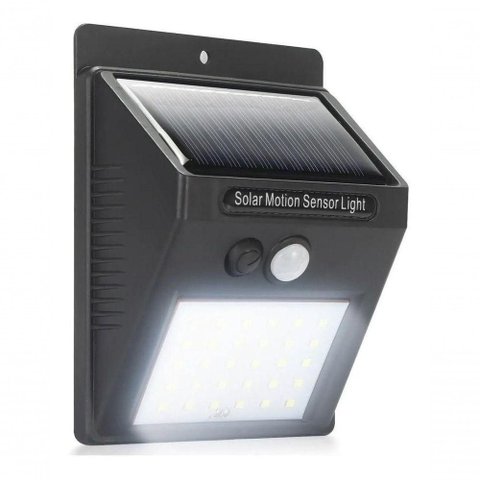 Luminária Solar Led 30 Leds - À Prova D'água - Sensor