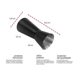Dosador Copo Duplo Preto Aço Inox Drink Bartender 25 e 50ml - 2