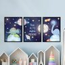 Kit 3 Quadros Dinossauro Astronauta Voe alto 33x24cm - com vidro:Madeira branca - 2