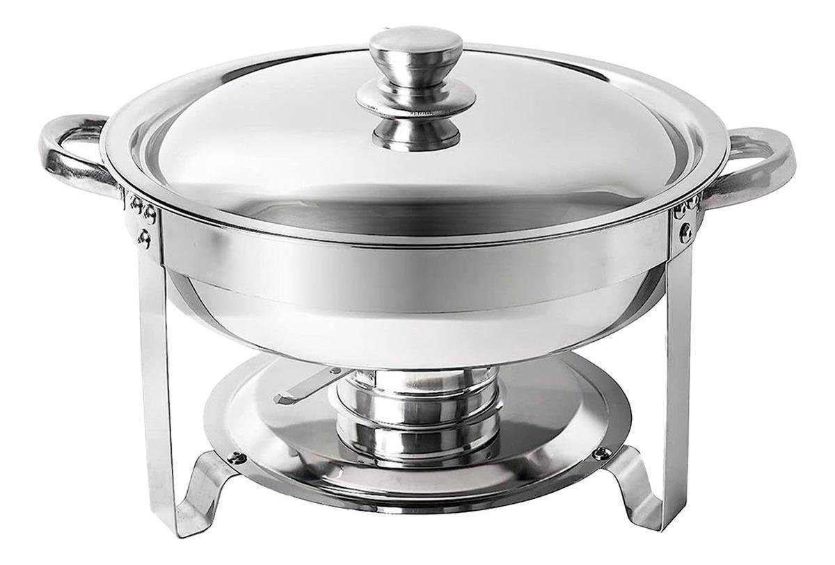 Rechaud Redondo 4l Inox com Cuba Comida, Água e Tampa