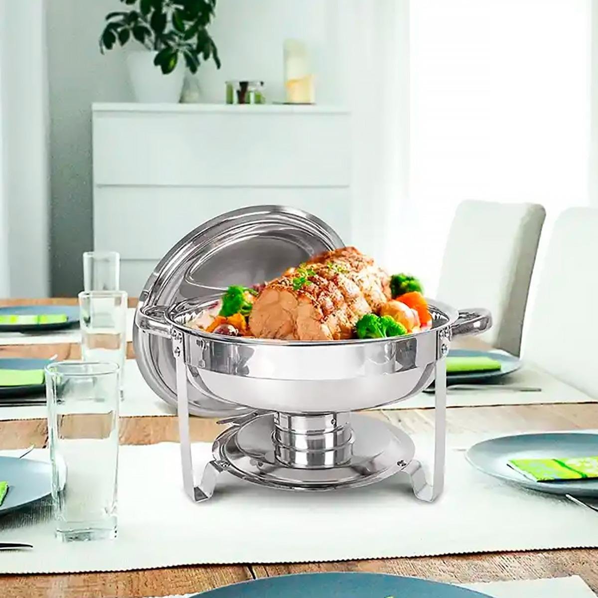 Rechaud Redondo 4l Inox com Cuba Comida, Água e Tampa - 3