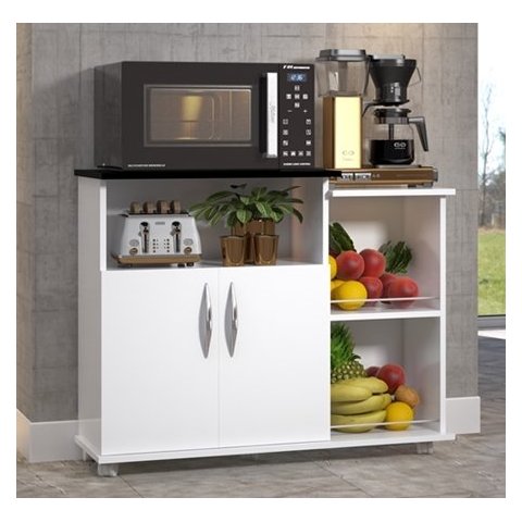 Fruteira 2 Portas Armário Microondas Balcão para Bebedouro Preto ClickForte Armário Fruteira Branco