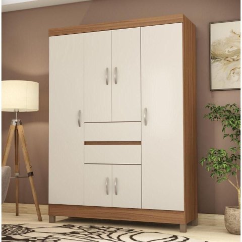 Guarda Roupa Casal Bruma Nobre 6 Portas 2 Gavetas MDP Amendola Off White Demóbile