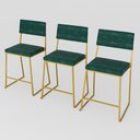 Ver imagem 2 de Kit 3 Banquetas Média Balcão Estofada com Encosto Dourada Suede Dubai
