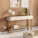 Ver imagem 1 de Aparador para Sala de Estar Orgânico Pés Madeira Maciça 136cm Fontana B01 Off White Champanhe - Lyam