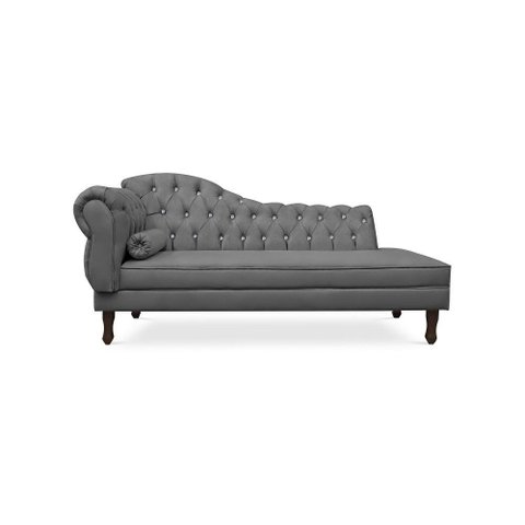 Recamier Divã Juliana 185cm com Strass - Direita Suede: Cinza