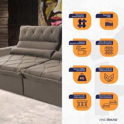 Sofá Retrátil/reclinável França 210cm Suede Velut com Molas no Assento - King House - 5
