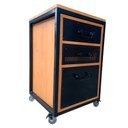 Ver imagem 4 de Gaveteiro de Madeira e Ferro Estilo Industrial - com 3 Gavetas e 4 Rodízios - Cores Preto e Canela