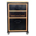 Ver imagem 3 de Gaveteiro de Madeira e Ferro Estilo Industrial - com 3 Gavetas e 4 Rodízios - Cores Preto e Canela