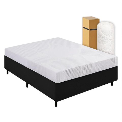 Cama Box Queen Desmontável Preta + Colchão Umaflex Fit Firm D33 17cm Altura - Orthocamas