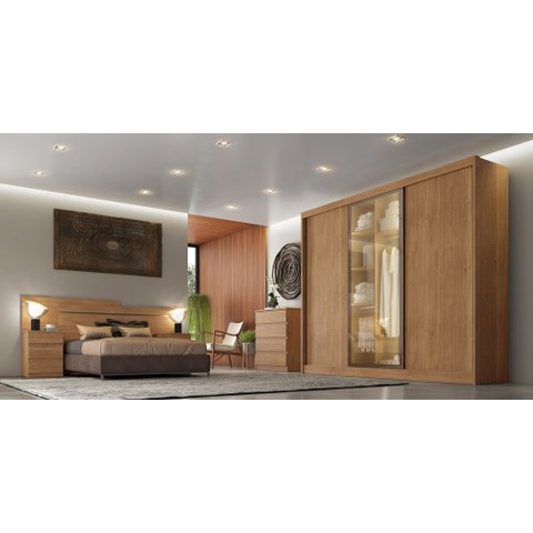 Guarda Roupa Casal Diamond Glass 3 Portas 8 Gavetas 1 Porta Reflequita Nh Rei de Casa Cumaru
