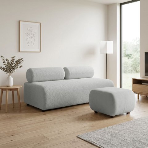 Sofá 3 Lugares e Puff para Sala Orgânico Nara Base Fixa Moderno Bouclê D03 - D'Rossi