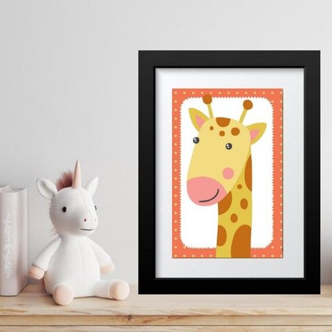 Quadro Infantil Safari Girafinha- 60x48cm:moldura Preta