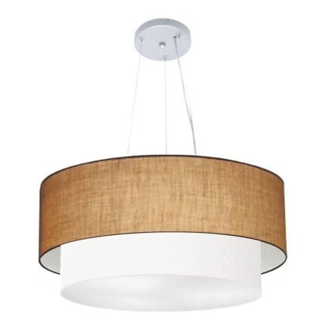 Lustre Pendente Duplo Cilíndrico Vivare Md-4385 Cúpula Tecido 90x80cm - Bivolt Palha-branco 127/