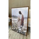 Ver imagem 1 de Quadro Decorativo Jesus no Campo de Flores Canvas 90x67 Moldura Flutuante\
