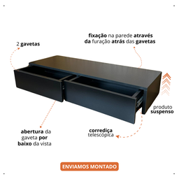 Penteadeira Suspensa Escrivaninha com 2 Gavetas 90x15x40cm - 3