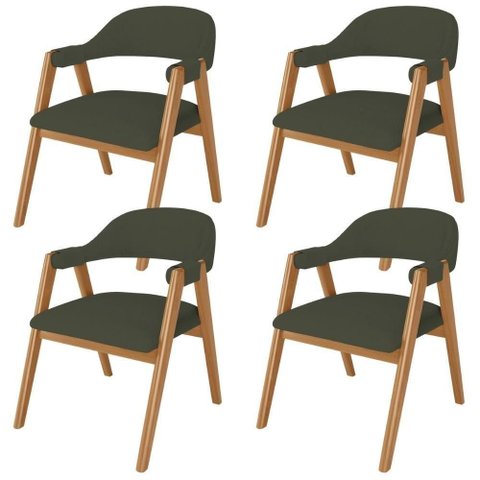 Kit 04 Cadeiras de Jantar e Estar Living Estofada Nadja L02 Linho Verde Musgo - Lyam Decor