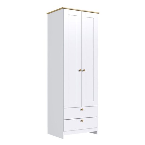 Guarda-Roupa Solteiro Americano 2 Portas 2 Gavetas Branco/Ipê - Decibal