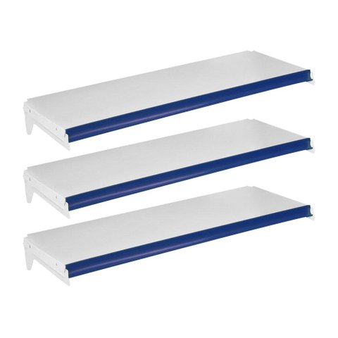 Kit - 3 Bandejas Prateleiras 30x91 para Gôndolas New Plus com Porta Etiqueta Azul - SA Gôndolas