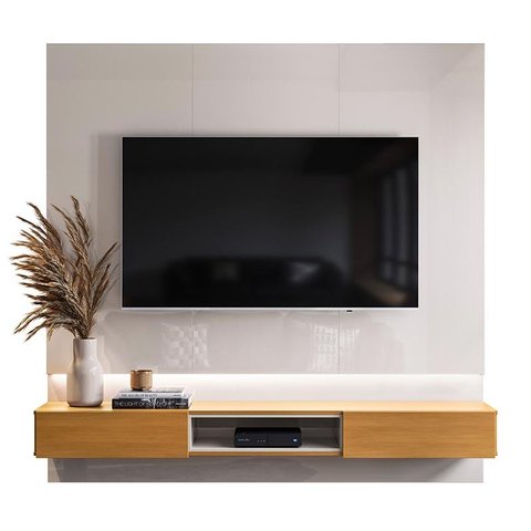 Painel para Tv 70 Polegadas 180cm com Led Paris Lukaliam Off White Perolizado/tauari