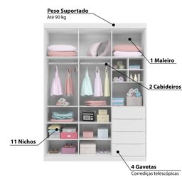 Guarda Roupa Infantil Pérola com 3 Portas - Branco - 3