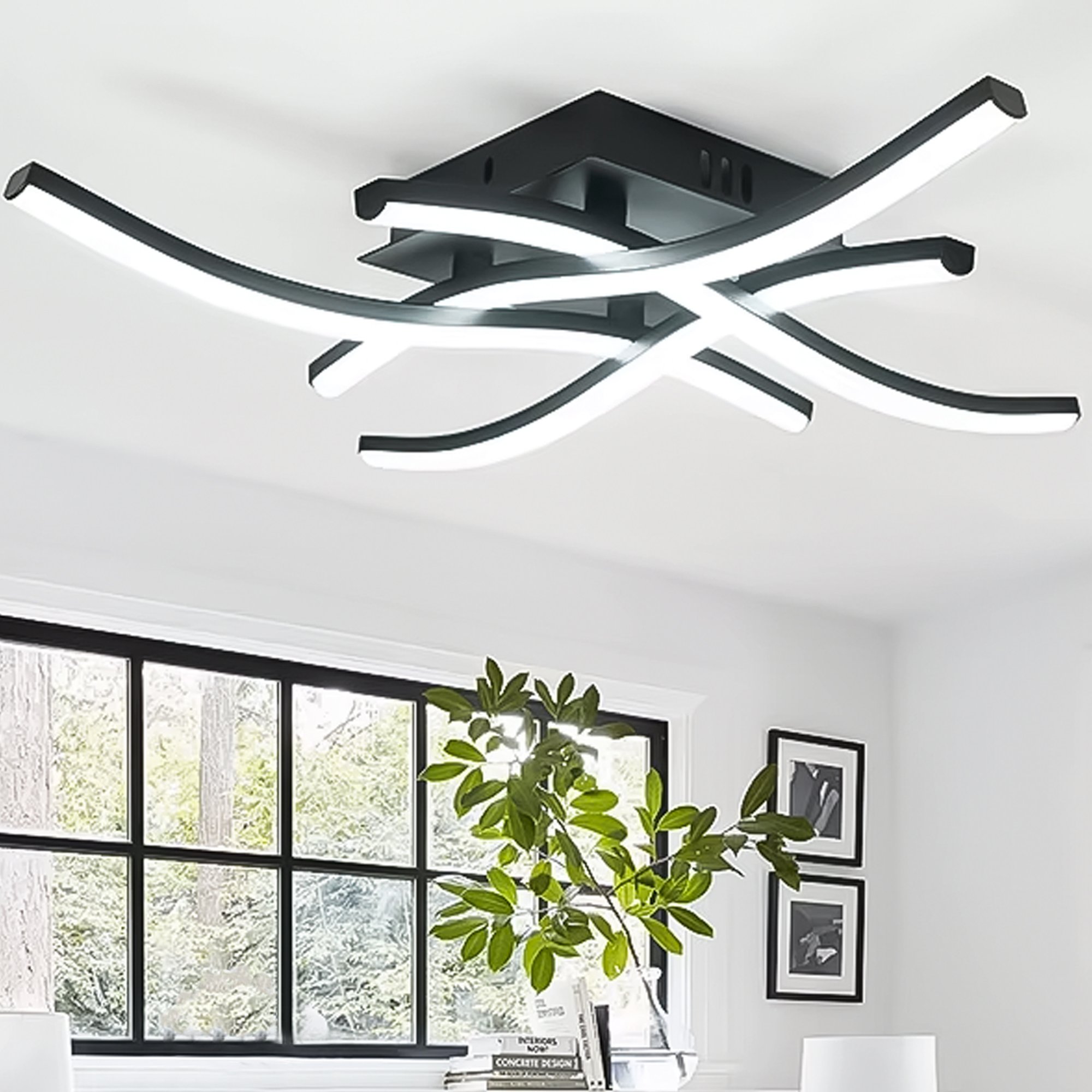 Plafon Design Curvo, 28w, com 4 Hastes, Luz Amarela 3000k, Preto, Lexlight - 5