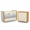 Ver imagem 1 de Jogo de Quarto Infantil Berço com Capitonê e Cômoda 4 Gavetas Tutto New Off White/freijó - Matic Móv