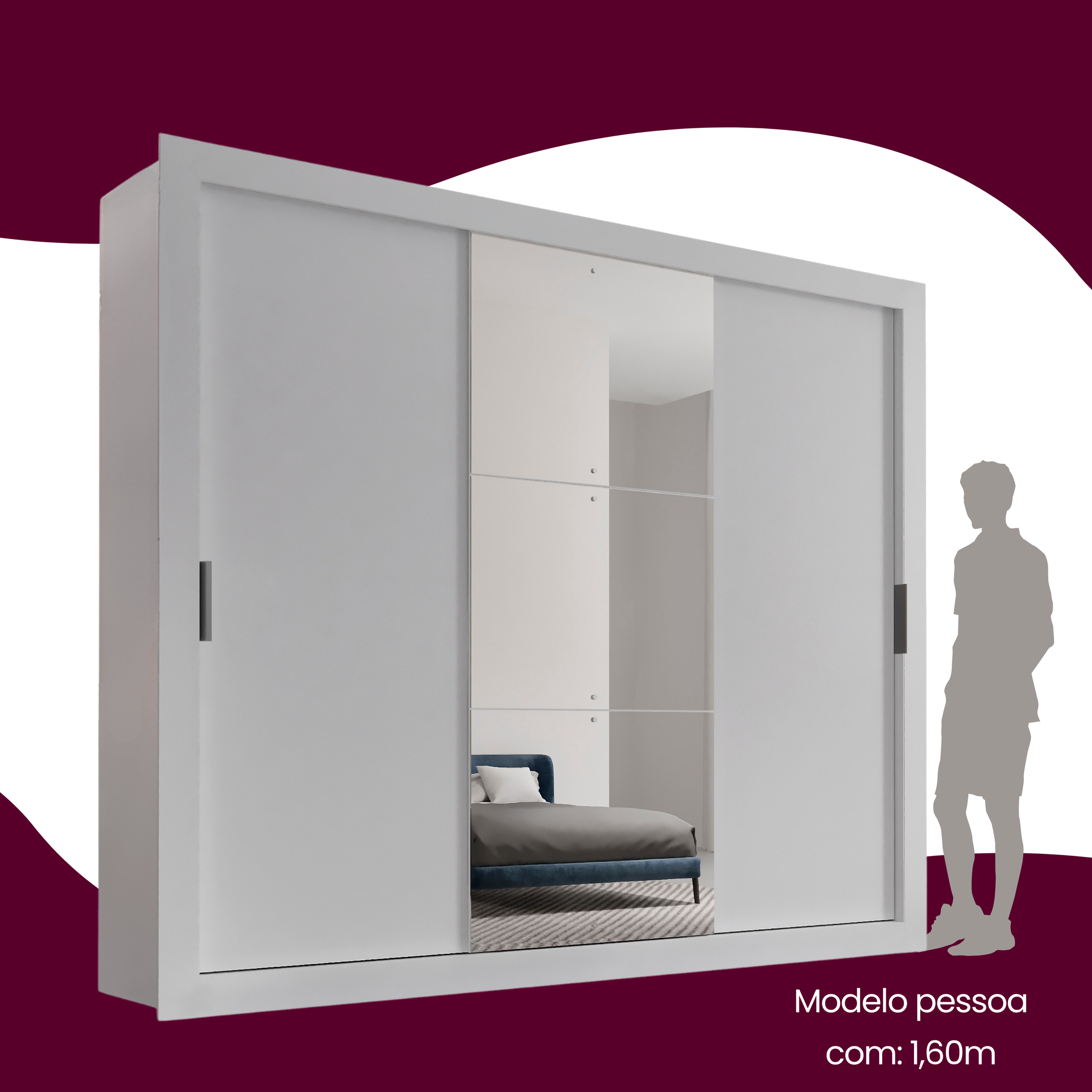 Guarda Roupa Casal MDF com Espelho 3 Portas de Correr Luna - 7