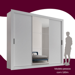 Guarda Roupa Casal MDF com Espelho 3 Portas de Correr Luna - 7
