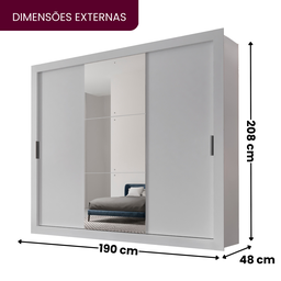 Guarda Roupa Casal MDF com Espelho 3 Portas de Correr Luna - 4