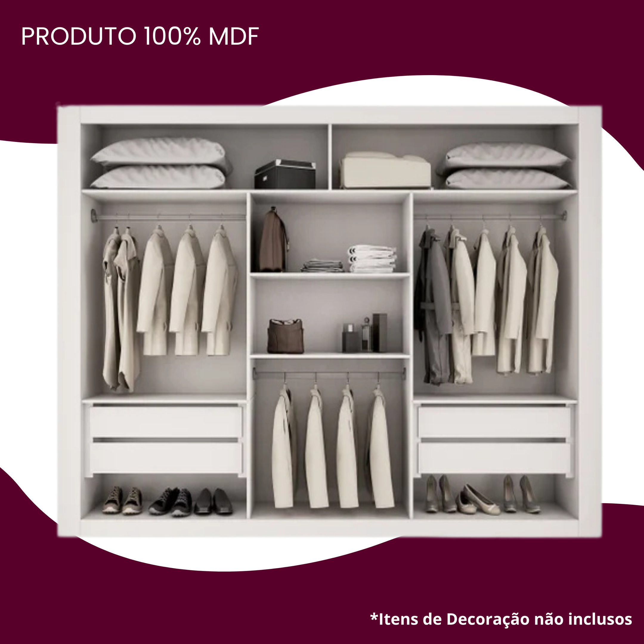 Guarda Roupa Casal MDF com Espelho 3 Portas de Correr Luna - 5