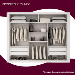 Guarda Roupa Casal MDF com Espelho 3 Portas de Correr Luna - 5