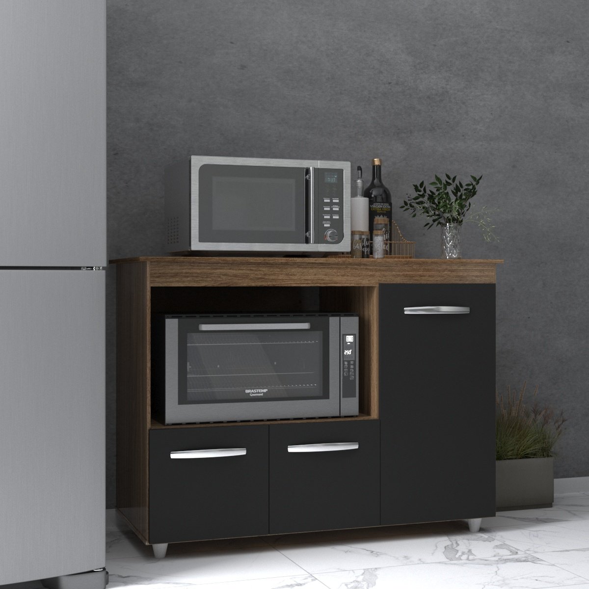Balcão Armário Gabinete de Cozinha para Microondas e Forno Elétrico 3 ...