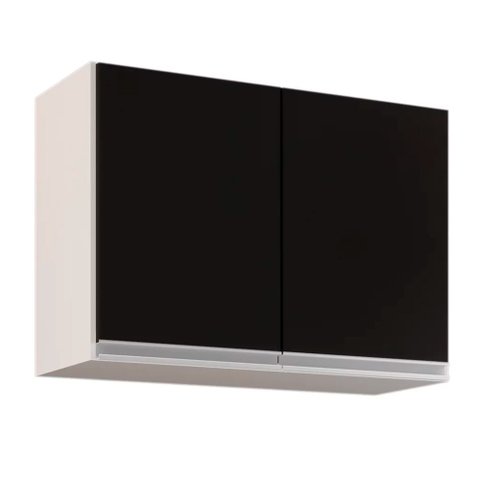 Armário Aéreo de Cozinha Lavanderia 02 Portas Eva 80 cm - D’Rossi Branco e Preto