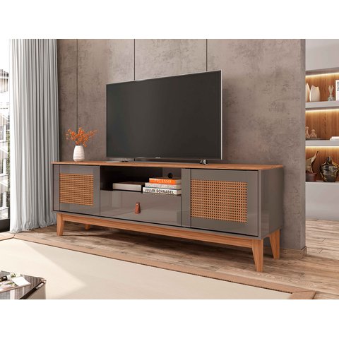 Rack Esmeralda 160cm 2 Portas 1 Gaveta para Tv até 60 Polegadas Cinza com Noce - Rede Móveis