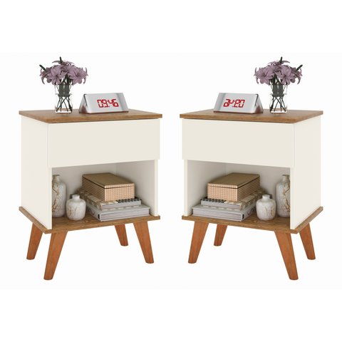 Kit 2 Mesas De Cabeceira Classic Duda Off White Freijó