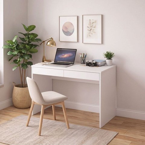 Escrivaninha Mesa Escritório Tijuca 2 Gavetas 90cm Branca