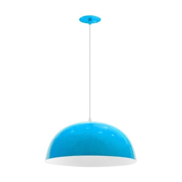 Luminária Pendente Meia Lua 34cm Alumínio Meia Bola Lustre Azul - 1