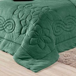 Kit Roupa de Cama Edredom Coberdrom Floral Hibisco Verde King 03 Peças - Dupla Face Manta Microfibra - 3