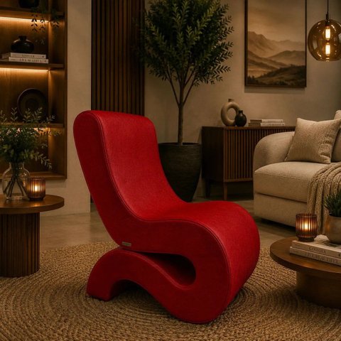 Poltrona Decorativa Marina Corino Modena Orgânica Moderna Vermelho Corino Modena