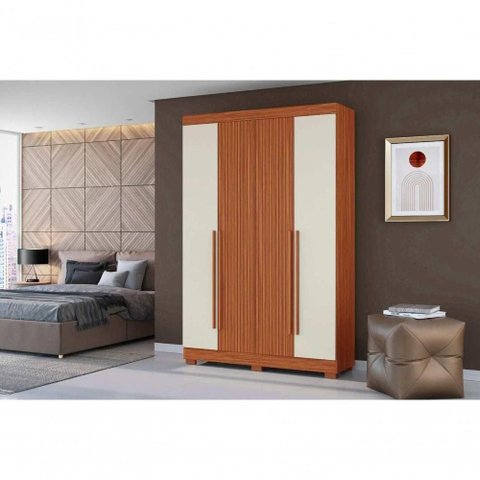 Guarda Roupa Solteiro Ripado 4 Portas de Bater 2 Gavetas MDP Cinamomo Off White Aramóveis 154cm